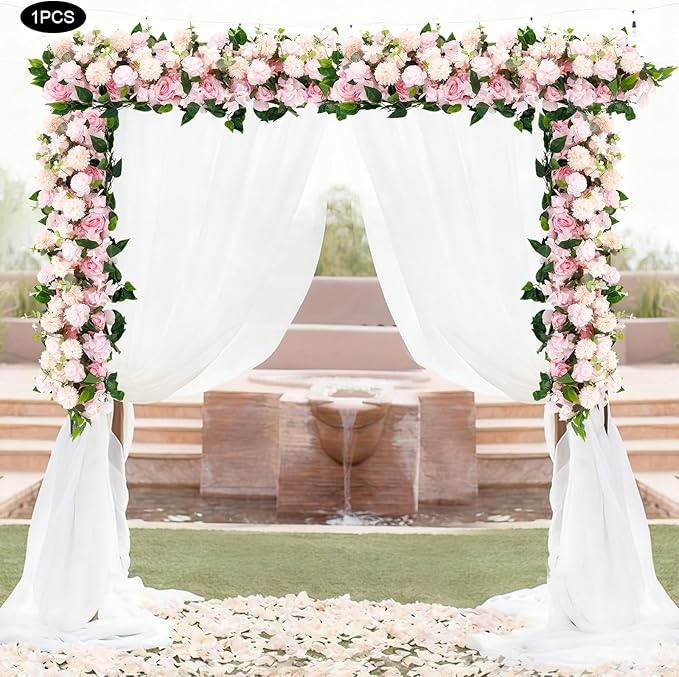 Eapmic Artificial Flower Row, 39.37in Peony Hydrangea Floral Arrangement, Faux Flower Panel Table Centerpiece for Wedding Arch Wall Backdrop Ceremony Reception Home Party Decoration (Pink)