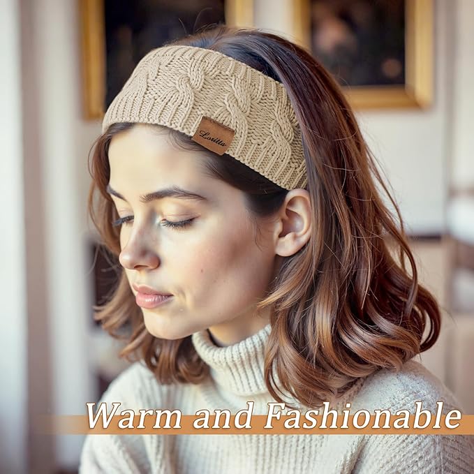 Loritta Womens Ear Warmers Headbands Winter Warm Fuzzy Cable Knit Head Wrap Fleece Lined Gifts