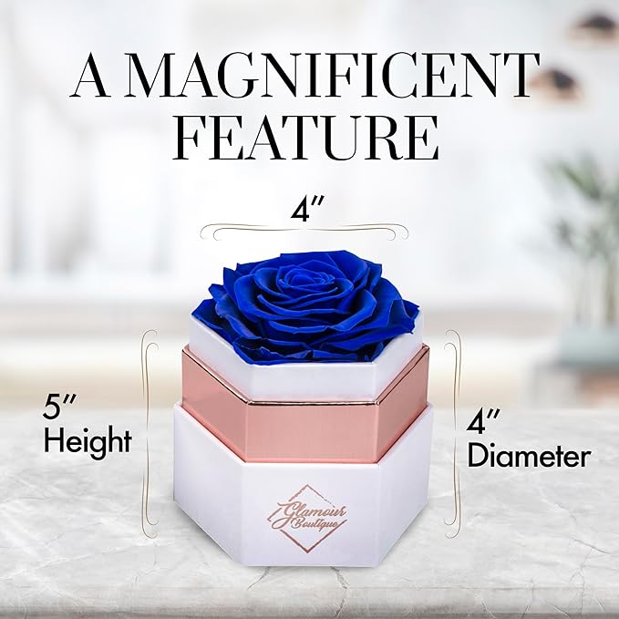 GLAMOUR BOUTIQUE Eternal Preserved Roses in a Box - Flowers Forever, Rose Forever in a Box for Wife, Birthday Gifts for Her, Single Rose, Blue