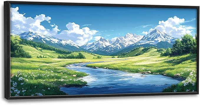 Mountain River Large Wall Art Framed Nature Scenery Wall Decor for Living Room Mountain Landscape Pictures Oversized Canvas Print Painting Modern Extra Large Framed Artwork for Bedroom Office 60"x30"