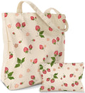 2 Pack Canvas Tote Bag - with Makeup Pouch Aesthetic Cute Women Reusable Canvas Bag for Shopping, Work, Travel