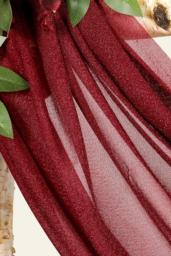 Ponatia Burgundy Wedding Artificial Arch Flowers Kit (Pack of 3) With 26Ft Shiny Arch Draping Fabric for Ceremony and Reception Backdrop Decoration (Burgundy & Blush)