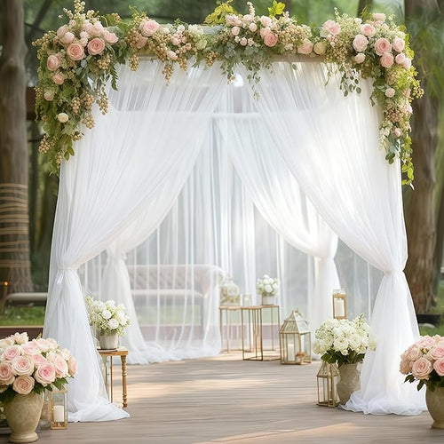 10x10 White Tulle Backdrop Curtains for Parties, Sheer Backdrop Curtain Wedding Photo Background Drapes for Baby Shower Photography Birthday Party