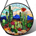 Stained Glass Window Hanging, Green Cactus Suncatcher for Doors Window Home Plant Landscape Sun Catchers Decoration Mother's Day Birthday Gifts for Women, Men, and Mom 15 in