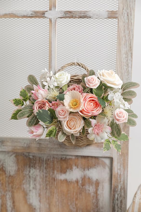 Pink Artificial Flowers Combo Set Fake Flower Leaf Box with Stemst for DIY Wedding Bridal Bouquet, Centerpieces, Home Decor, Floral Arrangement Decor