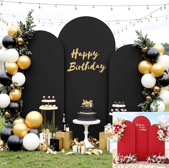 Black and Red Arch Backdrop Cover 7.2FT 6.6FT 6FT Arch Covers Stretchy Backdrop Set of 3, Wedding Arch Cover Spandex Fitted Double-Color Fabric Arch Covers for Party Baby Shower Birthday Decoration