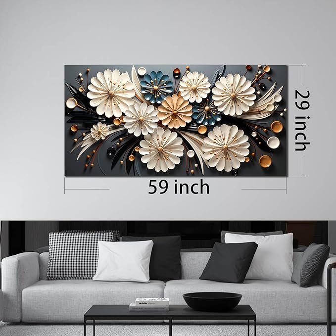 Large Wall Art for Living Room Bedroom Home Office Gold Flower Pictures Wall Art Modern Floral Artwork Framed Wall Decor Canvas Prints 29x59 In
