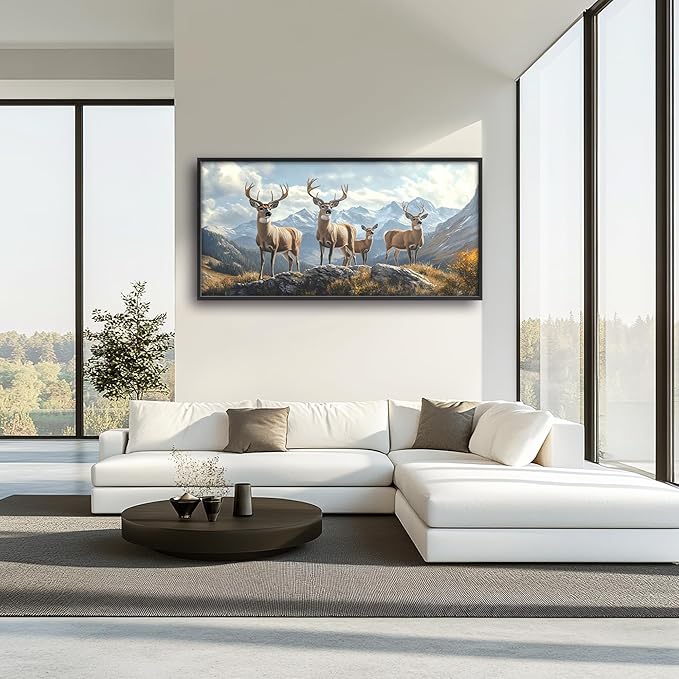 Mountain Elk Deer Large Wall Art Framed Farmhouse Wall Decor for Living Room Rustic Deer Pictures Oversized Canvas Print Painting Modern Extra Large Framed Artwork for Bedroom Office 60"x30"
