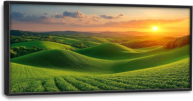 Framed Large Pictures Wall Art for Living Room, Sunset Nature Scenery Oversized Wall Decor Green Hills Landscape Canvas Print Painting Extra Large Framed Artwork for Bedroom Office 60"x30"