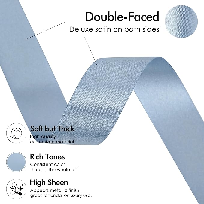 MEEDEE Dusty Blue Ribbon 1 Inch Dusty Blue Satin Ribbon Lux Double Faced Satin Ribbons by 50 Yards Polyester Blue Wrapping Ribbons for Crafts, Weddings, Flower Bouquet, Holiday Decorating