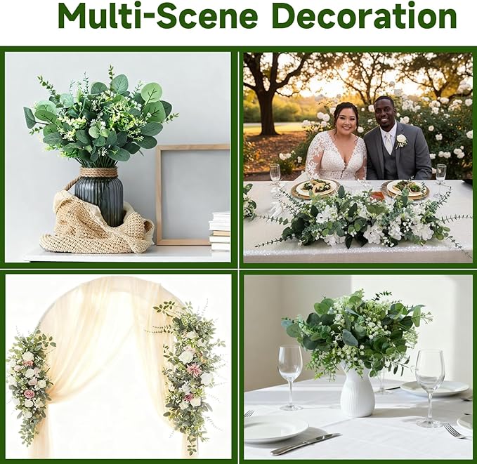 150 Packs 5 Kinds Artificial Greenery Stems Mixed Artificial Eucalyptus Wedding Bouquet Bulk Fake Eucalyptus Stems Greenery Leaves for Vase Wedding Home Table Decor DIY Bouquets (Green)