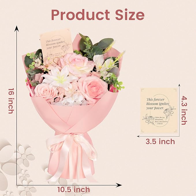 TINGE TIME Aritifical Flowers Bouquet, Pink Roses Gift Bouquet, Birthday Gifts for Women, Eternal Roses Bouquet for Grandma Wife Anniversary (PeachPink&White)