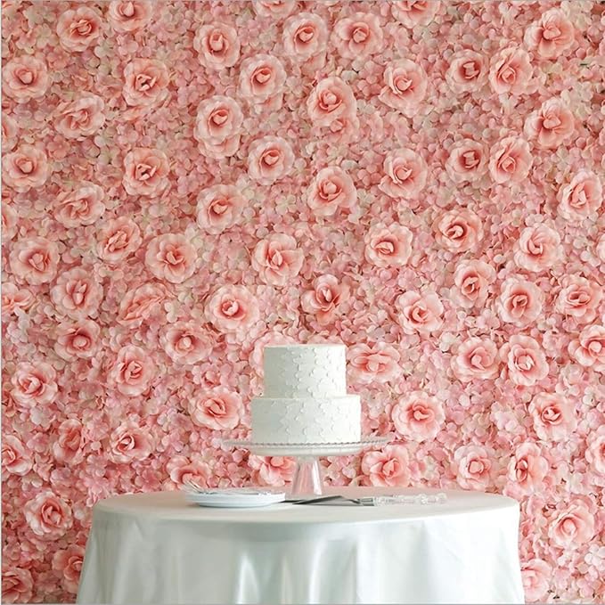 Gdrasuya10 12 Pcs Artificial Flower Wall Panels 3D Flower Background Panel for Wall, 40x60cm Wedding Flower Decorations Wall Silk Rose Panels for Party, Nail, Photo Areas, Stage Background (Pink)