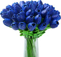 20pcs Blue Tulips Artificial Flowers Fake Silk Tulips Real Touch Flowers for Spring Kitchen Wedding Home Decor Arrangements Easter Decor 14 Inch