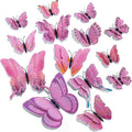 SAOROPEB 3D Butterfly Wall Decor, 48 Pcs Double Layer Butterfly Decorations for Party Decorations Locker Decor Refrigerator Decal, Reusable (Pink)