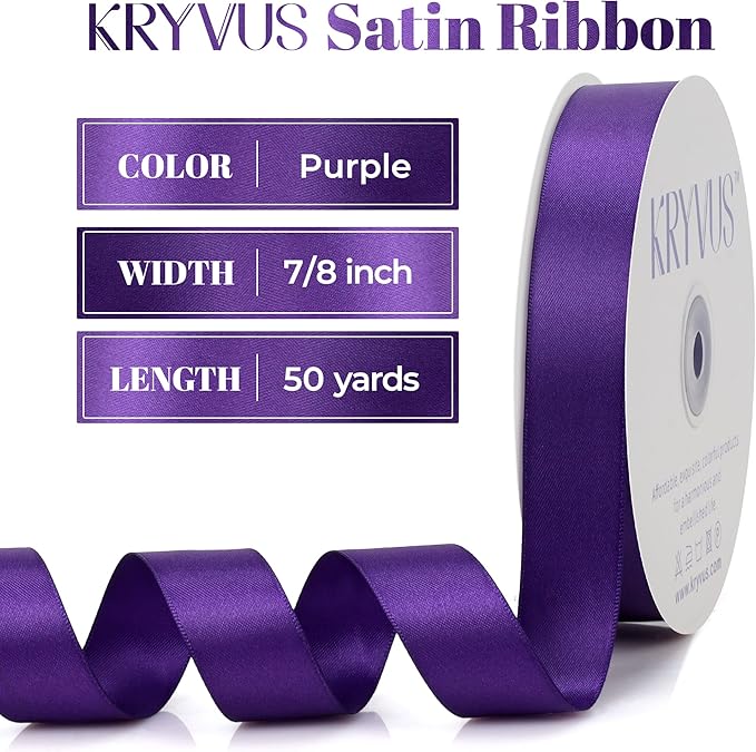 Purple Satin Ribbon, Double Faced 7/8 Inch X 50 Yards Purple Ribbon, Premium Satin Ribbon for Gift Wrapping, Crafts, Hair Bow Making, Sewing, Flower Bouquet, Wedding Party Decor