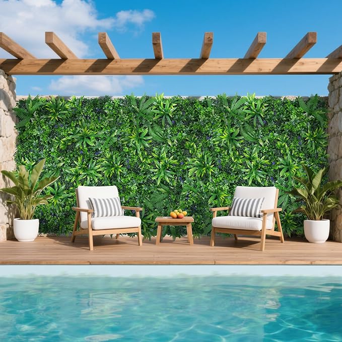 8pcs 20''x20'' Grass Wall Panels, Artificial Hedge Panels Greenery Wall, UV Protected Faux Grass Backdrop Privacy Fence Screen, Greenery Wall for Outdoor Indoor Garden Birthday Wedding Decor