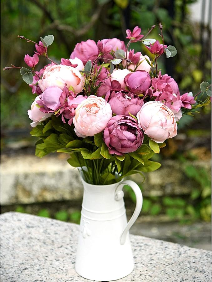 FiveSeasonStuff Vintage Artificial Peonies Silk Flowers and Hydrangeas for Wedding Bridal Home Décor – Beautiful Floral Centerpiece Arrangement Decoration with 2 Bouquets (Mixed Fandango)