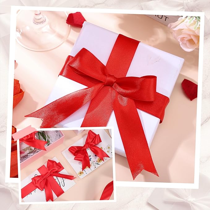Red Ribbon 1 inch 60 Yards Double Faced Red Satin Christmas Ribbon for Crafts Gift Wrapping Hair Bows Wedding Invitation Party Christmas Decorations