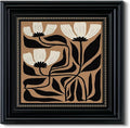 Framed 3D Textured Vintage Floral Wall Art 16x16” Abstract Flower Painting, Sandstone Finish Botanical Print, Minimalist Black White Geometric Design, Bedroom Office Gallery Decor