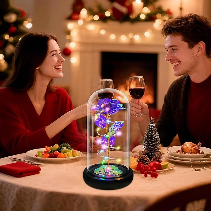 Childom Christmas Rose Gifts for Women,Birthday Gifts for Women Mom Christmas,Flowers for Delivery Prime,Purple Light Up Rose in A Glass Dome,Anniversary Flowers Gift for Her Grandma Valentines Day