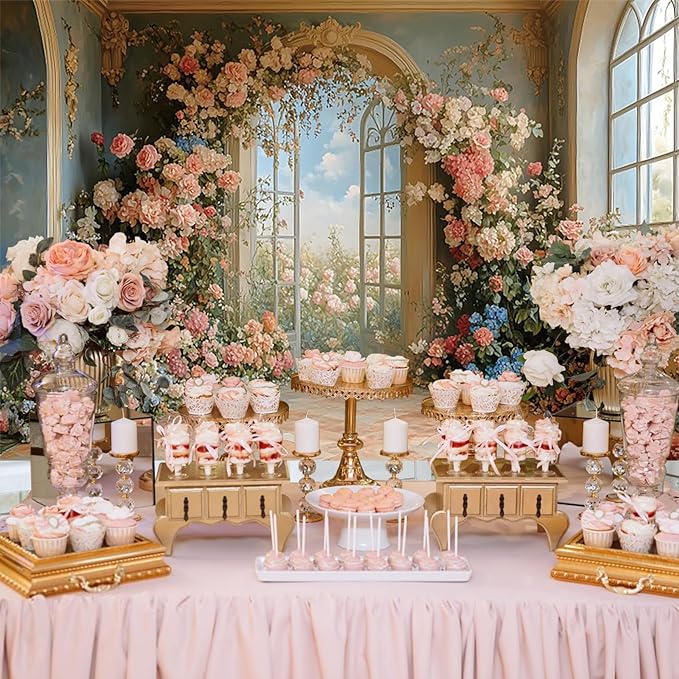 Baocicco 12x8ft Flower Wall Backdrop Photography European Style Oil Painting Floral Wedding Background Women Girls Lady Birthday Party Decorations Wedding Bridal Shower Banner Supplies Props Video