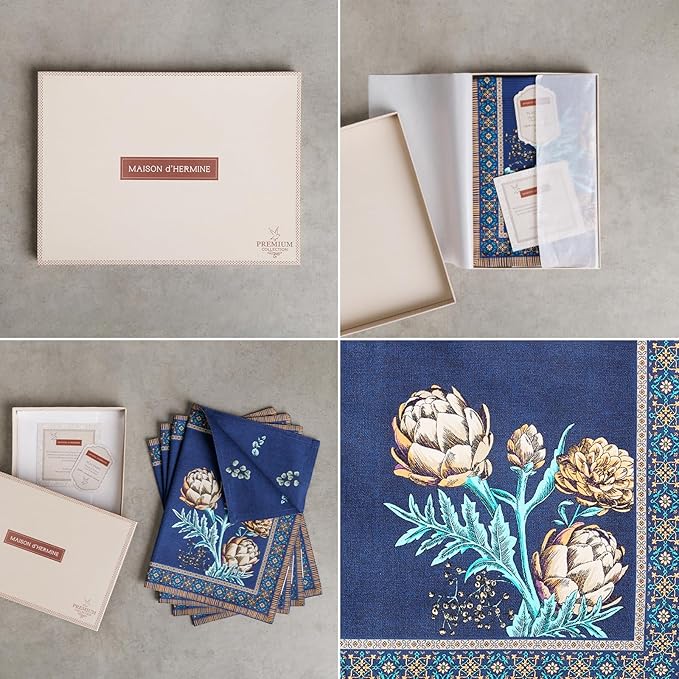 Maison d' Hermine Placemats 100% Combed Cotton Premium Set of 4 Decorative Washable Table Cloth Placemat, Dining, Buffet Parties & Wedding Use Artichoke (13 Inch x 19 Inch)
