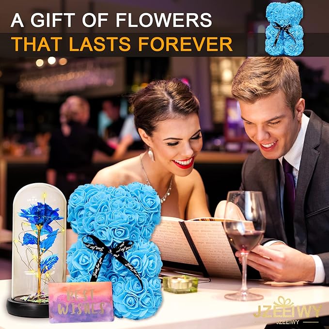 Flower Rose Bear for Mom,Perfect Birthday Romantic Gift for Wife Daughter Girlfriend Friend Her,Light up Rose in Glass Dome for Birthday Anniversary Mothers Day Valentines Day