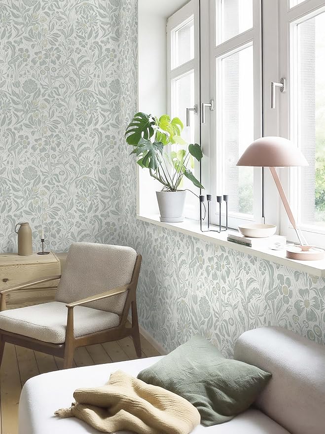 Heroad Contact Paper Floral Peel and Stick Wallpaper Green Botanical Wallpaper Self-Adhesive Removable Stick on Wall Paper for Cabinets Drawers Waterproof Bedroom Wall Decor Vinyl Roll 17.3''x393''