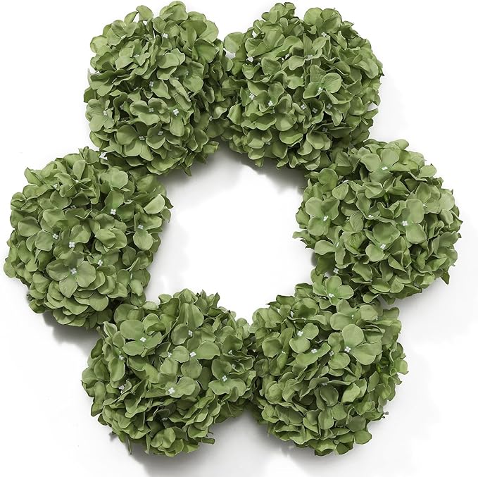DuHouse 8.7" Silk Hydrangea Flower Heads with Stems Fake Hydrangeas Flowers for DIY Wedding Centerpiece Home Decor,Pack of 6(Sage Green)