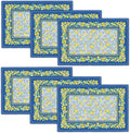 Lemon Placemats Set of 6, Farmhouse Blue Yellow Fruits Spring Summer Double-Sided Table Mats for Kitchen Dining Room Home Party Indoor Decor 6 PCS 12x18 Inch