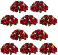 NUPTIO Flower Wedding Centrepieces for Tables - 10 Pcs 9.5in Diameter Crimson Artificial Flowers Rose Ball for Centerpieces Table - Fake Rose Arrangements for Weddings Birthday Party Decor