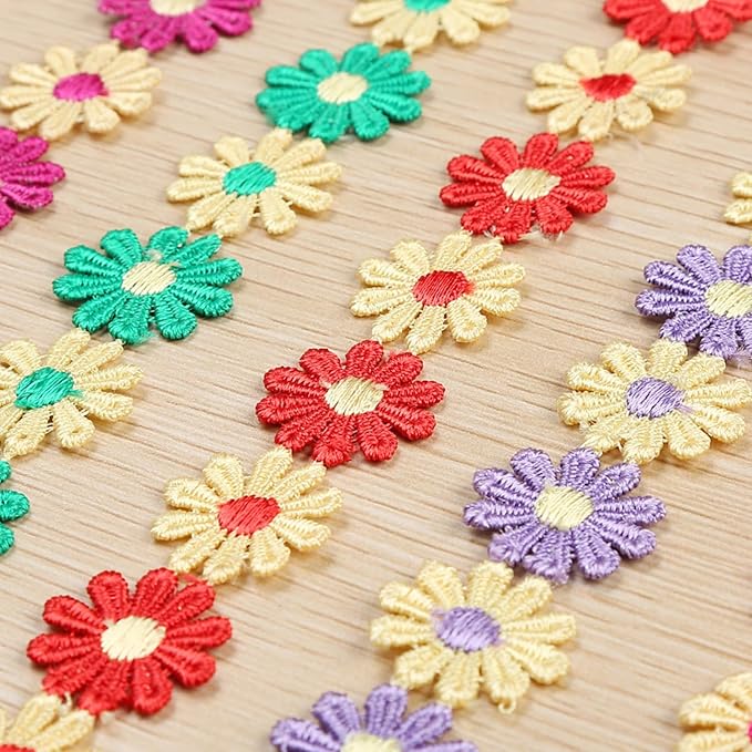 15 Yards Daisy Flower Lace Trim Embroidered Floral Lace Sewing Trim Ribbons for Embellishment Craft Dress Hair Accessories Decorations(Yellow/Green)