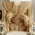 PartyVillage 20ft×15ft Beige Backdrop Curtain for Wedding Parties, 4 Panels Wrinkle Free 15 FT Long Polyester Photo Backdrop Drapes Back Drop Cloth for Birthday Photography Background