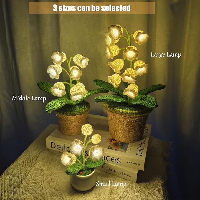 Lily of The Valley Lamp, Crochet Artificial Flower with 5 Little Night Lights, Cute Gifts for Women Wife Girlfriend Birthday Christmas Valentine Mother's Day -Small
