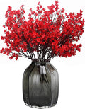 JAKY-Global 10pcs Babys Breath Artificial Flowers with Vase Gypsophila Bouquet Bulk Fake Spring Silk Flowers Real Touch Faux Floral for Home Bedroom Kitchen Garden Wedding Christmas DIY Decor (Red)