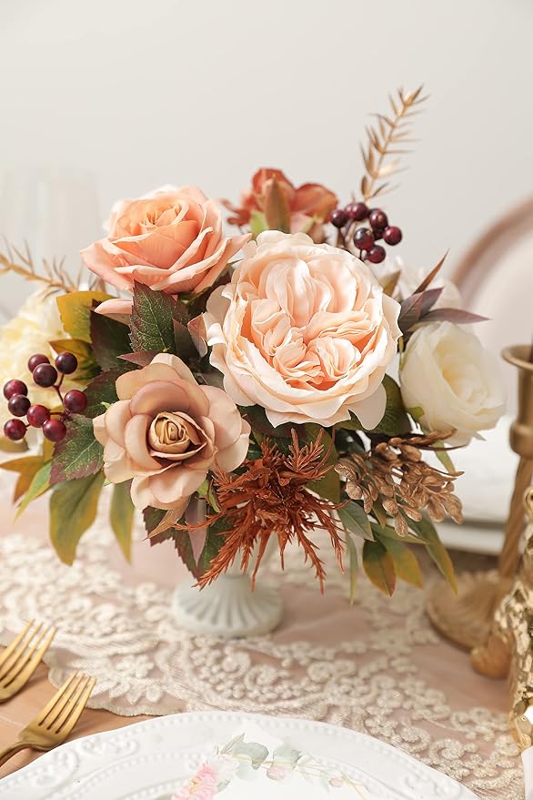 YYHUAWU Artificial Flowers Combo Set Fake Flower Leaf Box with Stems for DIY Wedding Bouquets Centerpieces Flower Arrangements Decorations Baby Shower Party Home Decorations (Blush)