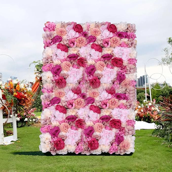 VelvetSlumbliery 6PCS Silk Rose Wall, 15.7×23.6In Artificial Flower Wall Backdrop Faux Flowers Panel, Flower Walls Panel Floral Backdrop, 3D Floral Rose Panels for Wedding, Clothing Store