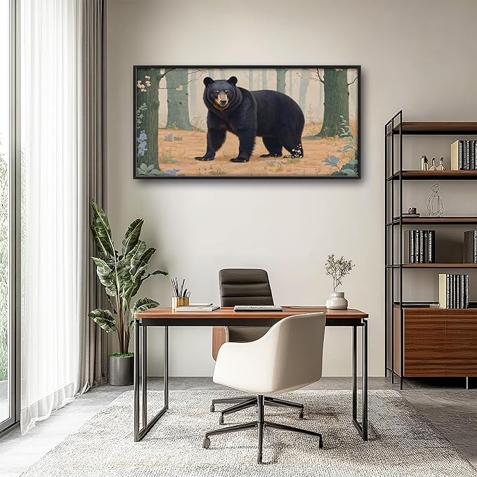 Framed Large Pictures Wall Art for Living Room, Forest Bear Oversized Wall Decor Cabin Animal Canvas Print Painting Extra Large Framed Artwork for Bedroom Office 60"x30"