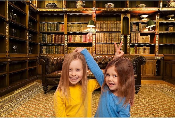 Library Backdrop Vintage Luxury Old School Library Bookshelf Collection Photography Background Business Room with Leather Sofa Book Shelf Wallpaper Decorations for Adult Photos Prop 10x6.5ft