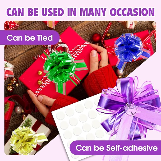 24PCS 6 Inch Large Pull Bows,12 Colors Bow for Gift Wrapping,Party Gift Wedding Ribbon Bows for Wrapping Boxes or Flower Decorations,Perfect for Christmas Valentine's Day Decoration Bow