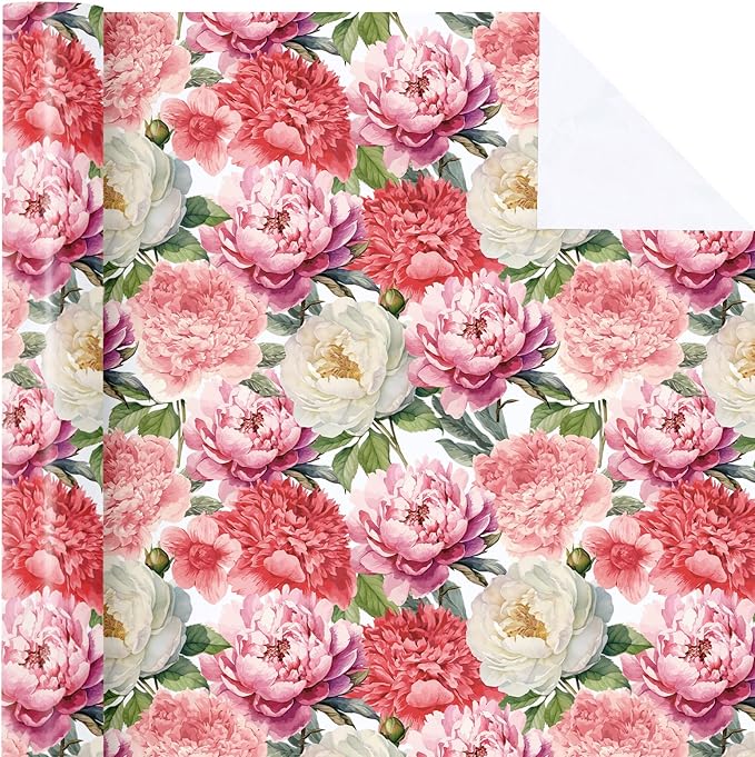 WRAPAHOLIC Floral Wrapping Paper Roll - Mini Roll - 17 Inch x 33 Feet - Red Pink Flower Wrapping Paper Perfect for Girls Women Birthday, Wedding, Bridal Shower