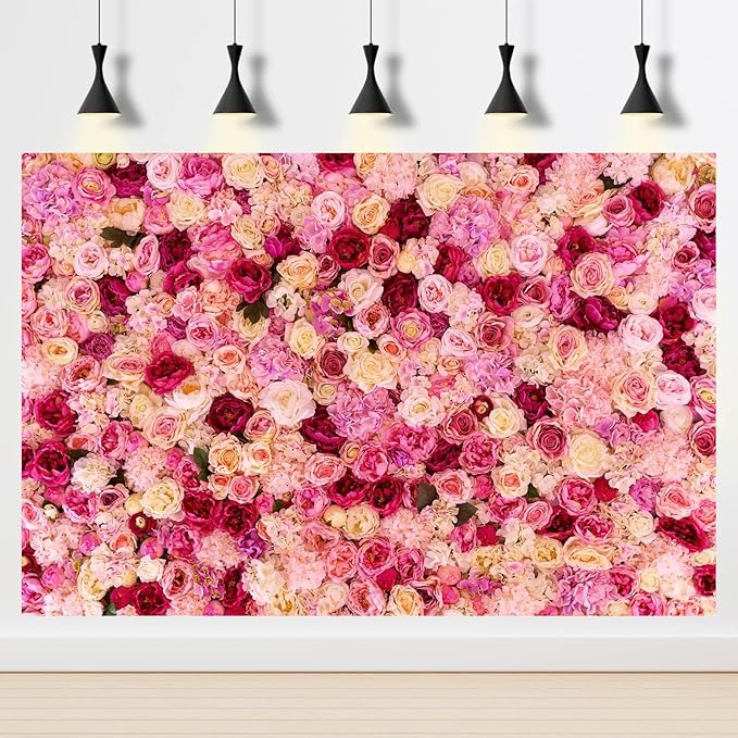 Flower Backdrop Pink Red Rose Flowers Floral Wall Photography Background Birthday Baby Shower Wedding Party Banner Anniversary Decorations Children Adults Portrait Video Studio Prop 20x10ft