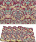 William Morris Floral Placemats Strawberry Thief Red Art Printed Dining Table Mats Set of 4 for Home Kitchen Holiday Picnic Party Decoration 12x18in