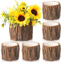 6 Pcs Wooden Vase for Centerpieces Christmas Table Decor Wooden Flower Vase Rustic Bark Stump Buckets Vintage Wood Planter Pots for Xmas Woodland Party Wedding Window Home Farmhouse (Large)