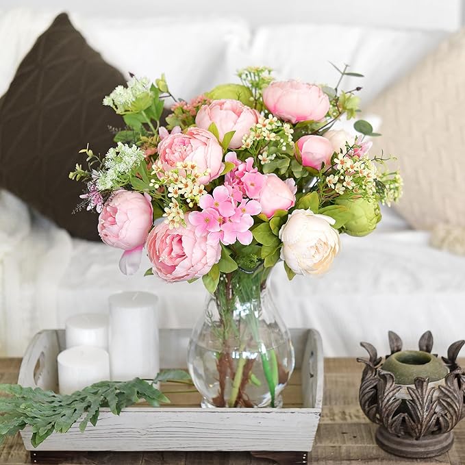 FiveSeasonStuff Vintage Artificial Peonies Silk Peony Flowers and Hydrangeas for Wedding Bridal Home Décor – Beautiful Floral Centerpiece Arrangement Decoration with 2 Bouquets (Charm Pink)