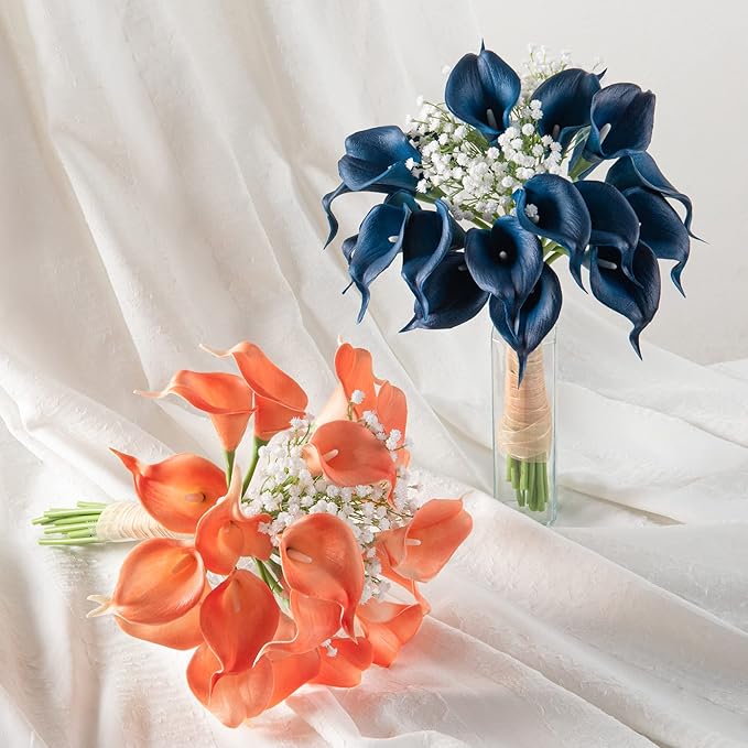 DuHouse 20Pcs Artificial Calla Lily Flower Real Touch Latex Flowers for DIY Wedding Bouquet Party Home Decor (Coral)