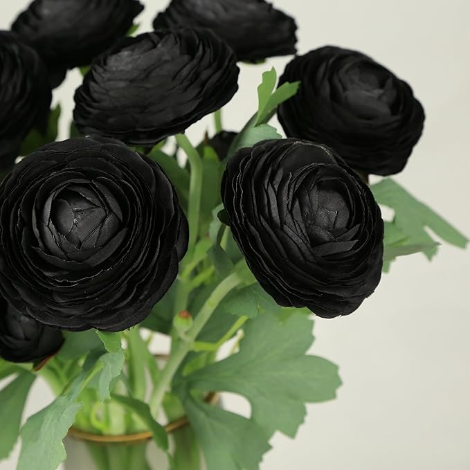Artificial Ranunculus Flowers with Real Touch Stem,Silk Ranunculus Flowers (Black, 10)