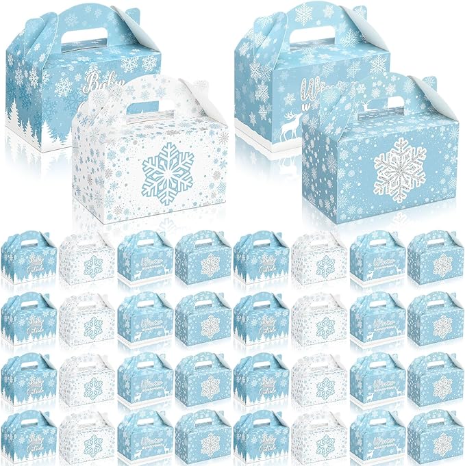 24 Pcs Christmas Snowflakes Boxes for Treats Goodie Cookie Winter Favor Boxes Snowflakes Container for Holiday Christmas Winter Party Supplies