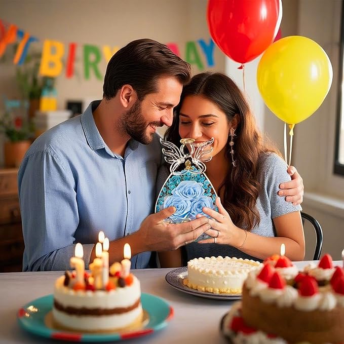 Beferr Christmas Birthday Gifts for Women, Mom Gifts for Christmas Fresh Flowers for Delivery Prime Forever Preserved Rose in Glass Angel Figurine Xmas Gifts for Grandma Wife Sister Her, Light Blue